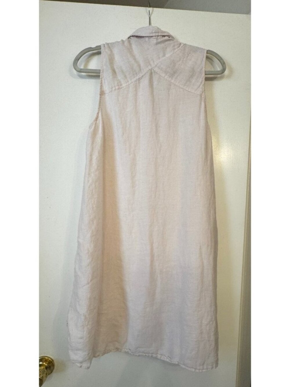 Saks Fifth Avenue Pale Pink 100% Linen Sleeveless Shirt Dress Large Pockets - Picture 3 of 10